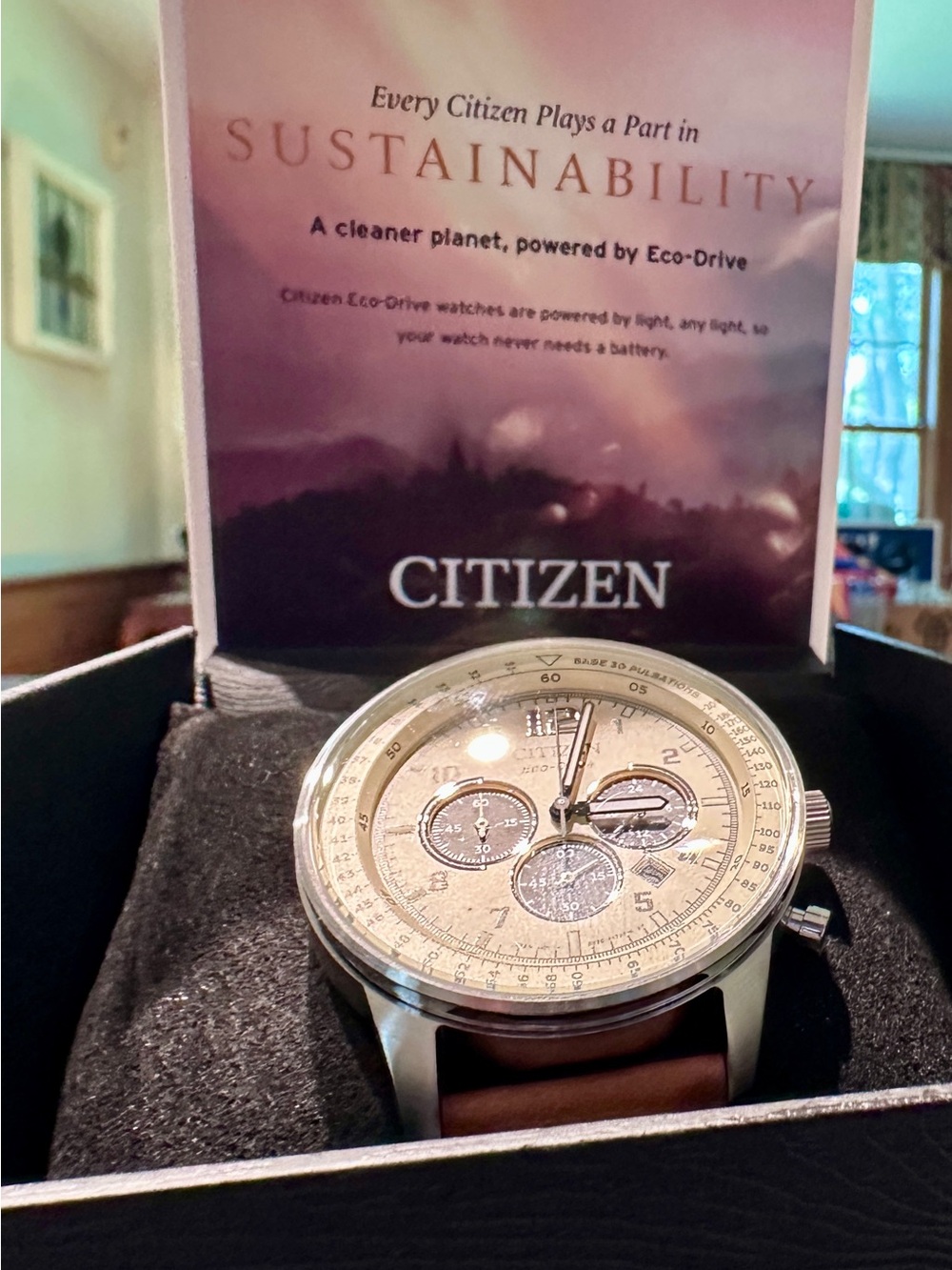 Citizen Men's Tan Leather Strap Chronograph Watch with Cream Dial - Picture 4 of 5